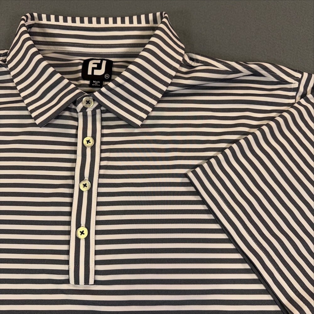 FootJoy‎ FJ Mens 2XL Gray White Striped Performance Golf Polo Shirt 3213